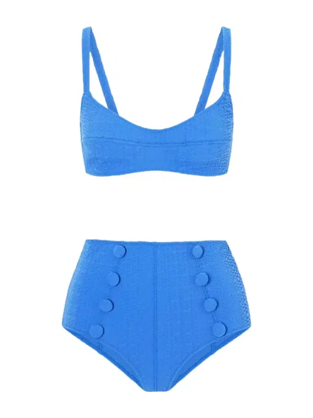 Button-embellished Seersucker Balconette Bikini