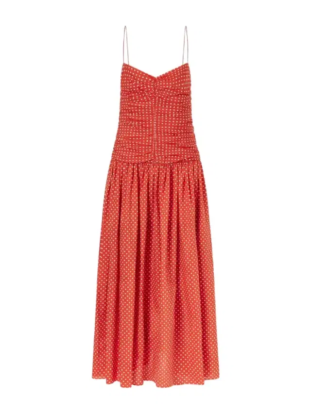 Matteau Gathered Polka-dot Organic Cotton And Silk-blend Midi Dress