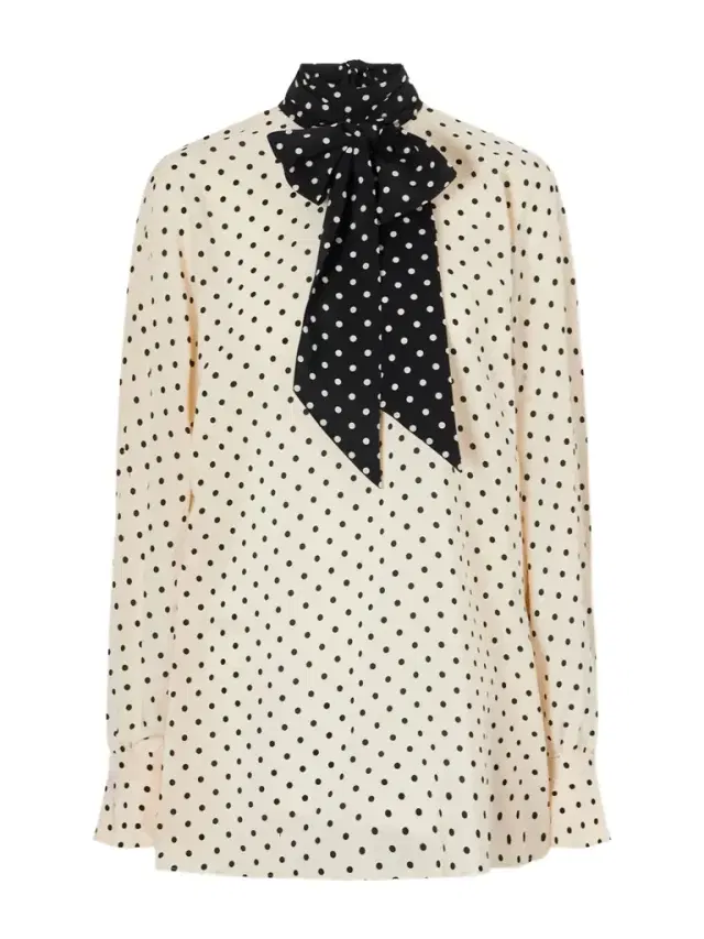 Scarf-detailed Polka-dot Silk Crepe De Chine Blouse