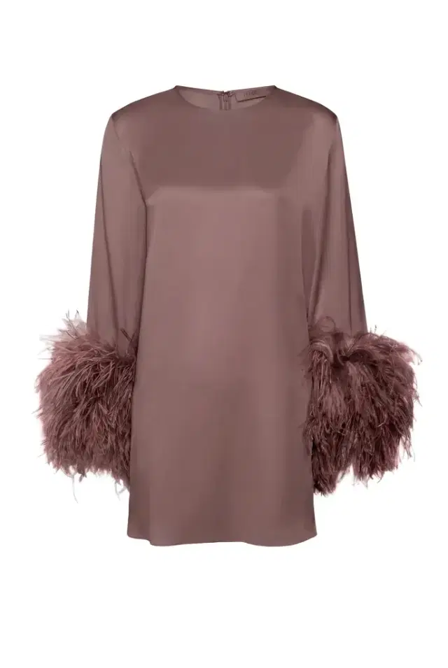 Satin Shift Dress With Feathers