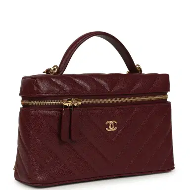 Chanel Chanel Chevron Top Handle Long Vanity Case with Chain Dark Burgundy Shiny Caviar Gold Hardware | Thumbnail 2