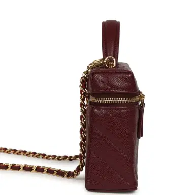 Chanel Chanel Chevron Top Handle Long Vanity Case with Chain Dark Burgundy Shiny Caviar Gold Hardware | Thumbnail 3