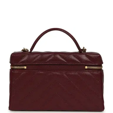 Chanel Chanel Chevron Top Handle Long Vanity Case with Chain Dark Burgundy Shiny Caviar Gold Hardware | Thumbnail 4