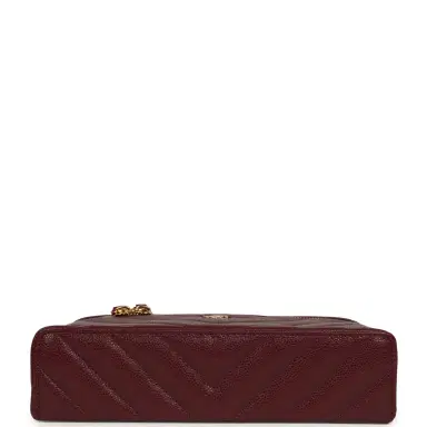 Chanel Chanel Chevron Top Handle Long Vanity Case with Chain Dark Burgundy Shiny Caviar Gold Hardware | Thumbnail 6