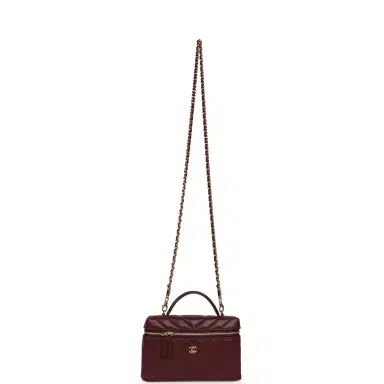 Chanel Chanel Chevron Top Handle Long Vanity Case with Chain Dark Burgundy Shiny Caviar Gold Hardware | Thumbnail 7