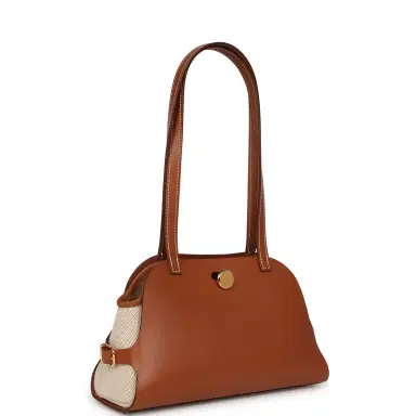HERMÈS Hermes Tablier Sellier Fauve Vache Hunter, Gold, Ecru-Beige Swift and Toile H Gold Hardware | Thumbnail 2