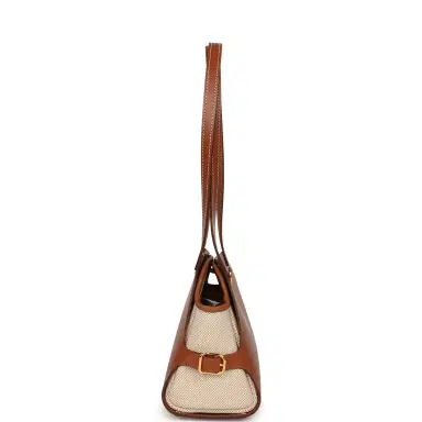 HERMÈS Hermes Tablier Sellier Fauve Vache Hunter, Gold, Ecru-Beige Swift and Toile H Gold Hardware | Thumbnail 3