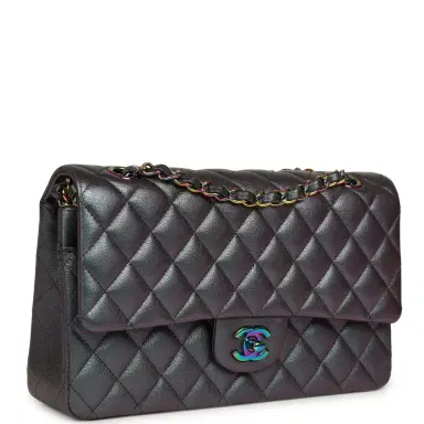 Chanel Pre-owned Chanel Medium Classic Double Flap Bag Iridescent Purple Goatskin Rainbow Hardware | Thumbnail 2 Chanel Pre-owned Chanel Medium Classic Double Flap Bag Iridescent Purple Goatskin Rainbow Hardware | Thumbnail 2