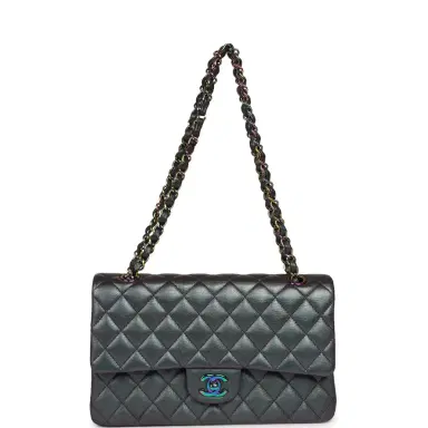 Chanel Pre-owned Chanel Medium Classic Double Flap Bag Iridescent Purple Goatskin Rainbow Hardware | Thumbnail 7 Chanel Pre-owned Chanel Medium Classic Double Flap Bag Iridescent Purple Goatskin Rainbow Hardware | Thumbnail 7