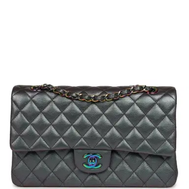 Chanel Pre-owned Chanel Medium Classic Double Flap Bag Iridescent Purple Goatskin Rainbow Hardware | Thumbnail 1 Chanel Pre-owned Chanel Medium Classic Double Flap Bag Iridescent Purple Goatskin Rainbow Hardware | Thumbnail 1