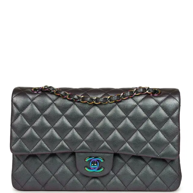 Chanel Pre-owned Chanel Medium Classic Double Flap Bag Iridescent Purple Goatskin Rainbow Hardware