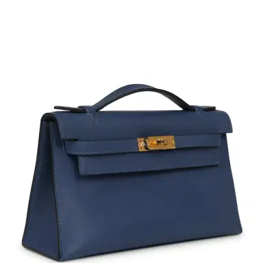 HERMÈS Pre-owned Hermes Kelly Pochette Bleu Brighton Swift Gold Hardware | Thumbnail 2 HERMÈS Pre-owned Hermes Kelly Pochette Bleu Brighton Swift Gold Hardware | Thumbnail 2