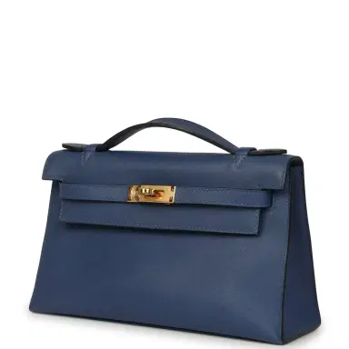 HERMÈS Pre-owned Hermes Kelly Pochette Bleu Brighton Swift Gold Hardware | Thumbnail 5 HERMÈS Pre-owned Hermes Kelly Pochette Bleu Brighton Swift Gold Hardware | Thumbnail 5