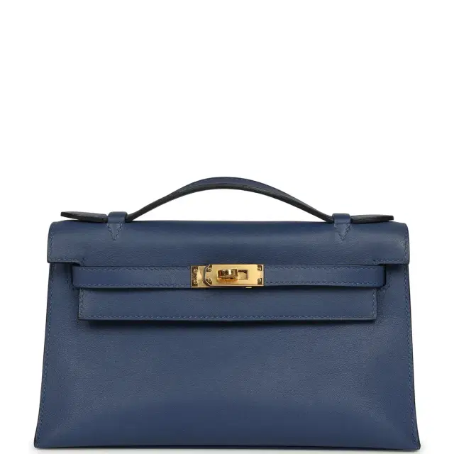 hermes Pre-owned Hermes Kelly Pochette Bleu Brighton Swift Gold Hardware