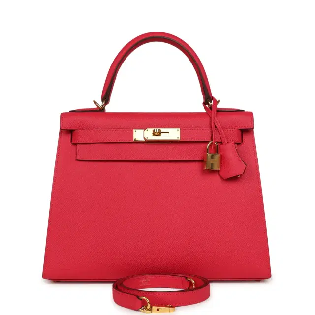 hermes Pre-owned Hermes Kelly Sellier 28 Rose Extreme Epsom Gold Hardware