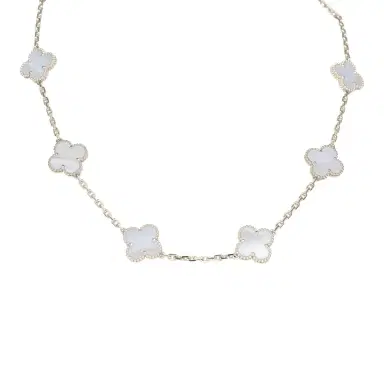 Van Cleef & Arpels Van Cleef & Arpels Vintage Alhambra 10 Motif Necklace Chalcedony 18K White Gold | Thumbnail 2 Van Cleef & Arpels Van Cleef & Arpels Vintage Alhambra 10 Motif Necklace Chalcedony 18K White Gold | Thumbnail 2