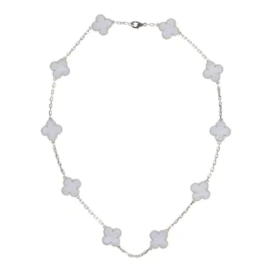 Van Cleef & Arpels Van Cleef & Arpels Vintage Alhambra 10 Motif Necklace Chalcedony 18K White Gold | Thumbnail 1 Van Cleef & Arpels Van Cleef & Arpels Vintage Alhambra 10 Motif Necklace Chalcedony 18K White Gold | Thumbnail 1
