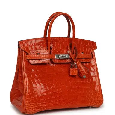 HERMÈS Vintage Hermes Birkin 25 Orange Shiny Niloticus Crocodile Palladium Hardware | Thumbnail 2 HERMÈS Vintage Hermes Birkin 25 Orange Shiny Niloticus Crocodile Palladium Hardware | Thumbnail 2