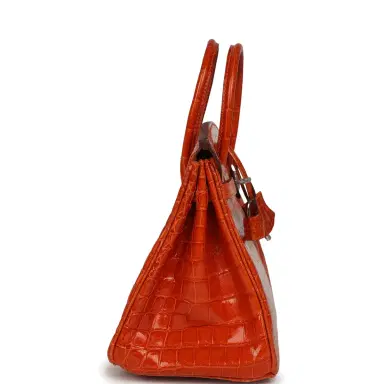 HERMÈS Vintage Hermes Birkin 25 Orange Shiny Niloticus Crocodile Palladium Hardware | Thumbnail 3 HERMÈS Vintage Hermes Birkin 25 Orange Shiny Niloticus Crocodile Palladium Hardware | Thumbnail 3