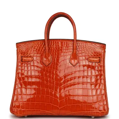 HERMÈS Vintage Hermes Birkin 25 Orange Shiny Niloticus Crocodile Palladium Hardware | Thumbnail 4 HERMÈS Vintage Hermes Birkin 25 Orange Shiny Niloticus Crocodile Palladium Hardware | Thumbnail 4