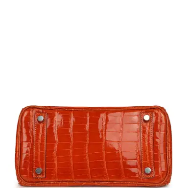 HERMÈS Vintage Hermes Birkin 25 Orange Shiny Niloticus Crocodile Palladium Hardware | Thumbnail 6 HERMÈS Vintage Hermes Birkin 25 Orange Shiny Niloticus Crocodile Palladium Hardware | Thumbnail 6