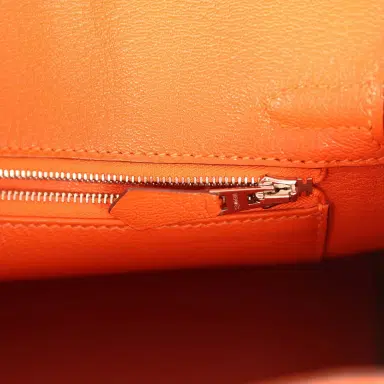 HERMÈS Vintage Hermes Birkin 25 Orange Shiny Niloticus Crocodile Palladium Hardware | Thumbnail 9 HERMÈS Vintage Hermes Birkin 25 Orange Shiny Niloticus Crocodile Palladium Hardware | Thumbnail 9