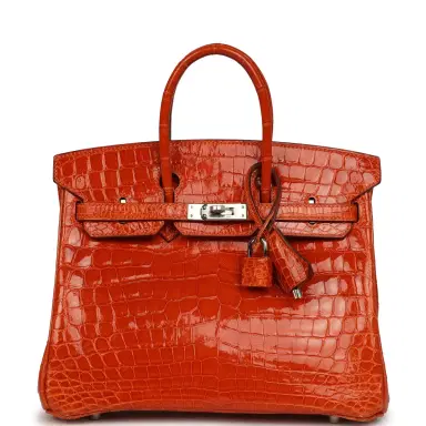 HERMÈS Vintage Hermes Birkin 25 Orange Shiny Niloticus Crocodile Palladium Hardware | Thumbnail 1 HERMÈS Vintage Hermes Birkin 25 Orange Shiny Niloticus Crocodile Palladium Hardware | Thumbnail 1