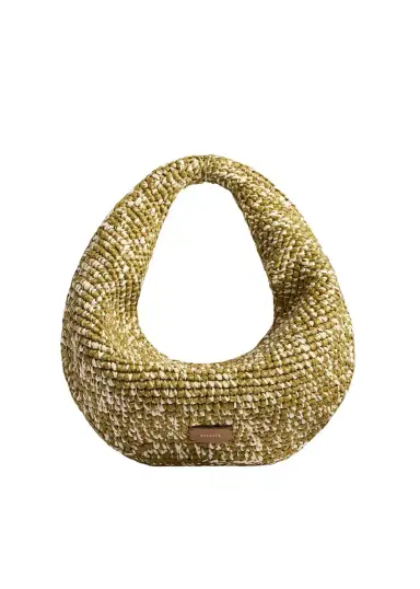 Khaite Medium Olivia Hobo In Olive And White Raffia | Thumbnail 1 Khaite Medium Olivia Hobo In Olive And White Raffia | Thumbnail 1