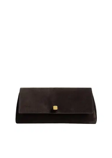 Khaite Audrey Clutch In Dark Brown Suede | Thumbnail 1 Khaite Audrey Clutch In Dark Brown Suede | Thumbnail 1