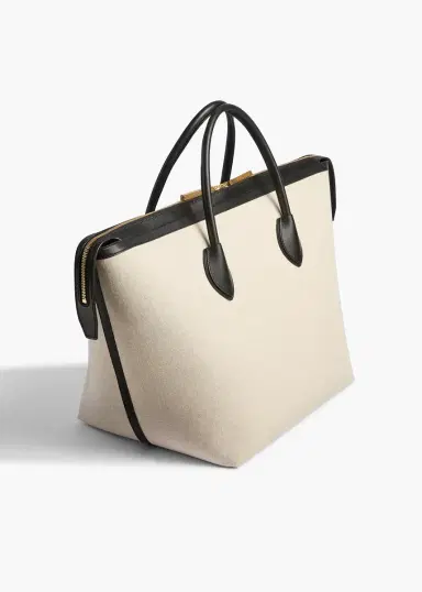 Khaite Kasia Tote In Black Leather And Natural Canvas | Thumbnail 2 Khaite Kasia Tote In Black Leather And Natural Canvas | Thumbnail 2
