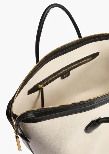 Khaite Kasia Tote In Black Leather And Natural Canvas | Thumbnail 3 Khaite Kasia Tote In Black Leather And Natural Canvas | Thumbnail 3