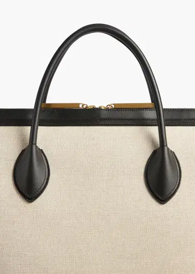 Khaite Kasia Tote In Black Leather And Natural Canvas | Thumbnail 4 Khaite Kasia Tote In Black Leather And Natural Canvas | Thumbnail 4