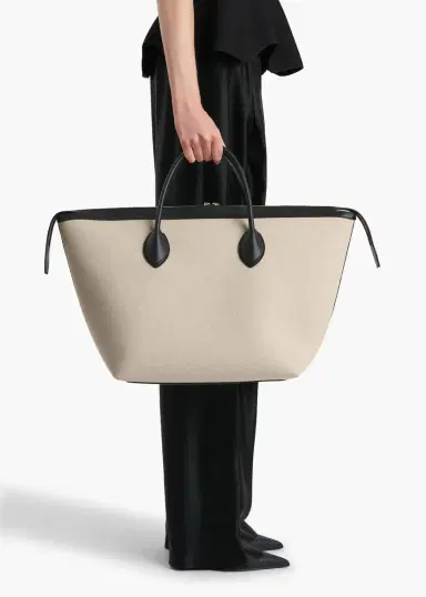 Khaite Kasia Tote In Black Leather And Natural Canvas | Thumbnail 5 Khaite Kasia Tote In Black Leather And Natural Canvas | Thumbnail 5