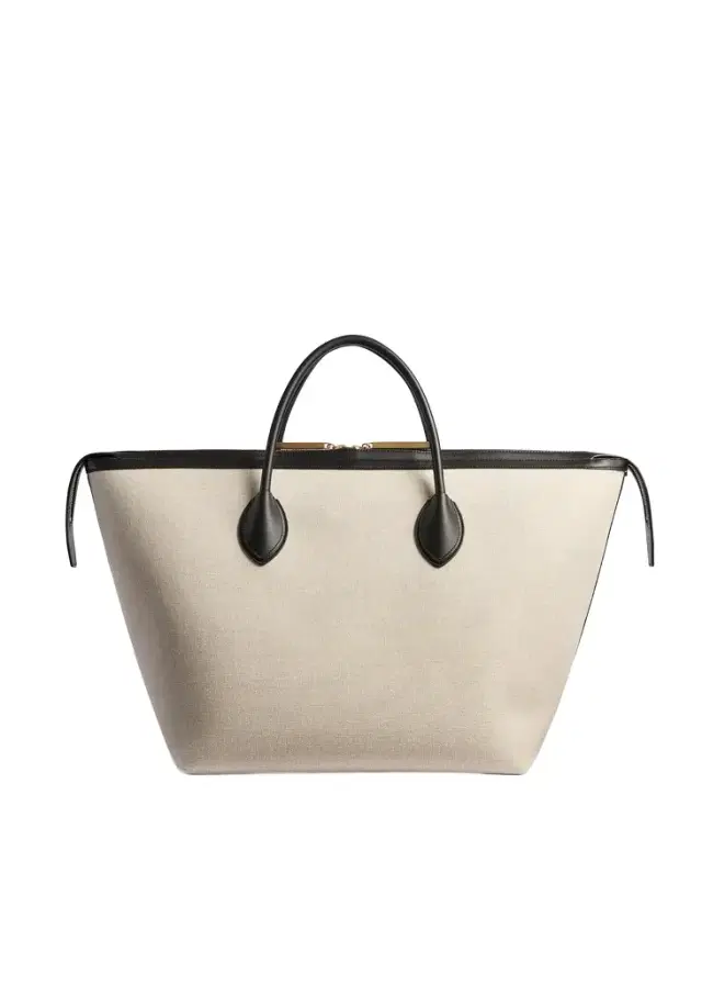 Khaite Kasia Tote In Black Leather And Natural Canvas