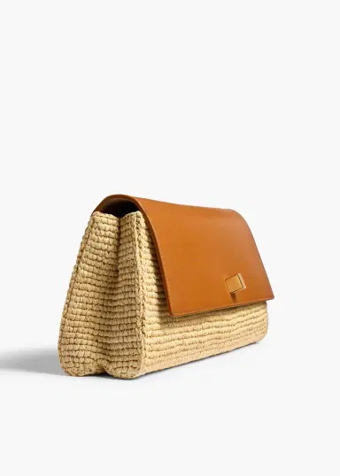 Khaite Audrey Clutch In Tan Leather And Natural Raffia | Thumbnail 4