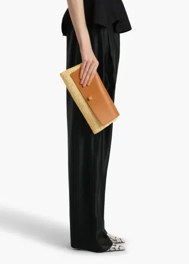 Khaite Audrey Clutch In Tan Leather And Natural Raffia | Thumbnail 5