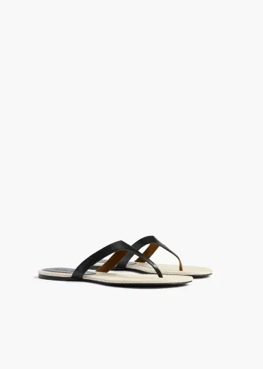 Khaite Archer Flat Sandal In Black Leather And Natural Canvas | Thumbnail 2 Khaite Archer Flat Sandal In Black Leather And Natural Canvas | Thumbnail 2