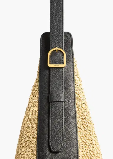 Khaite Augustina Hobo In Natural Raffia And Black Leather | Thumbnail 3 Khaite Augustina Hobo In Natural Raffia And Black Leather | Thumbnail 3