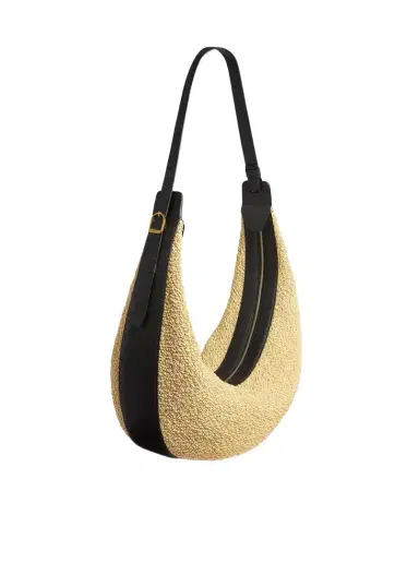 Khaite Augustina Hobo In Natural Raffia And Black Leather | Thumbnail 1 Khaite Augustina Hobo In Natural Raffia And Black Leather | Thumbnail 1