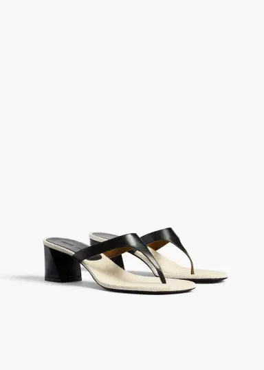 Khaite Archer Sandal In Black Leather And Natural Canvas | Thumbnail 2 Khaite Archer Sandal In Black Leather And Natural Canvas | Thumbnail 2