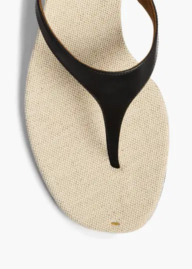 Khaite Archer Sandal In Black Leather And Natural Canvas | Thumbnail 3 Khaite Archer Sandal In Black Leather And Natural Canvas | Thumbnail 3
