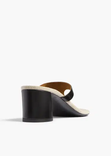Khaite Archer Sandal In Black Leather And Natural Canvas | Thumbnail 4 Khaite Archer Sandal In Black Leather And Natural Canvas | Thumbnail 4