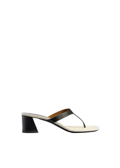 Khaite Archer Sandal In Black Leather And Natural Canvas | Thumbnail 1 Khaite Archer Sandal In Black Leather And Natural Canvas | Thumbnail 1