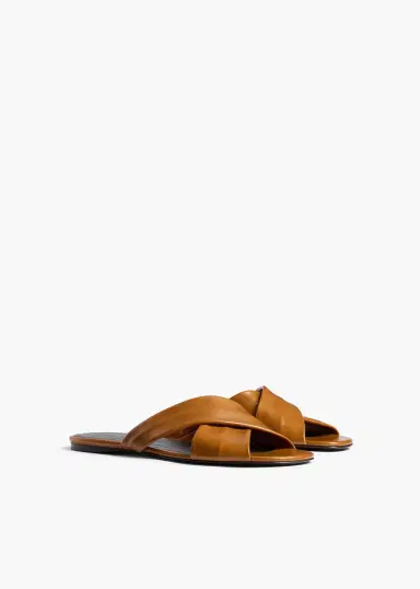 Khaite Liria Flat Sandal In Cuoio Glazed Leather | Thumbnail 2