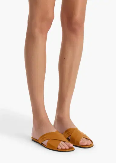 Khaite Liria Flat Sandal In Cuoio Glazed Leather | Thumbnail 4