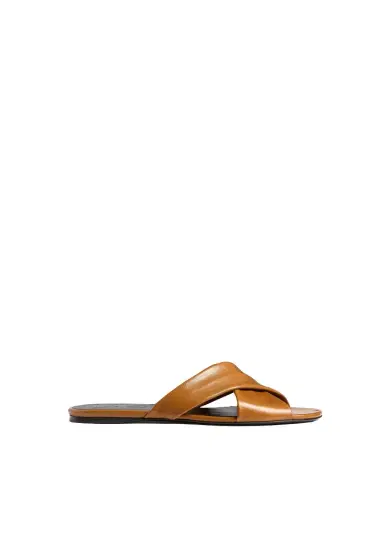 Khaite Liria Flat Sandal In Cuoio Glazed Leather | Thumbnail 1