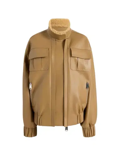 Khaite Malone Jacket In Golden Ochre Leather With Shearling Collar | Thumbnail 1 Khaite Malone Jacket In Golden Ochre Leather With Shearling Collar | Thumbnail 1