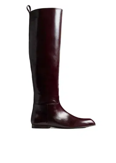Khaite Colt Knee-High Boot In Bordeaux Glazed Leather | Thumbnail 1