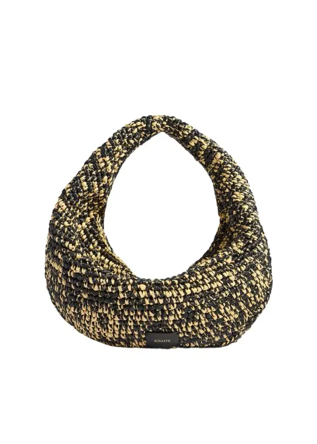 Khaite Medium Olivia Hobo In Black And White Raffia