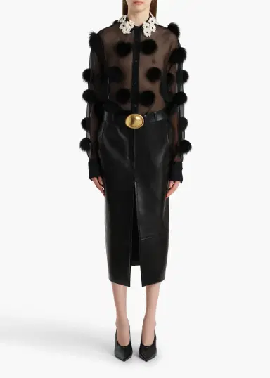 Khaite Naomi Top In Black With Fur Dot Embroidery | Thumbnail 2